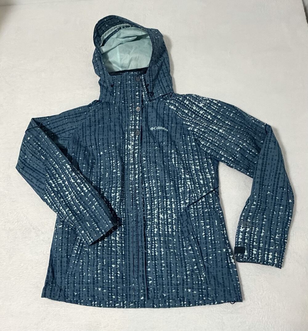 Columbia Omni Tech Interchange Hooded Jacket Teal Striped Lined Women’s Medium